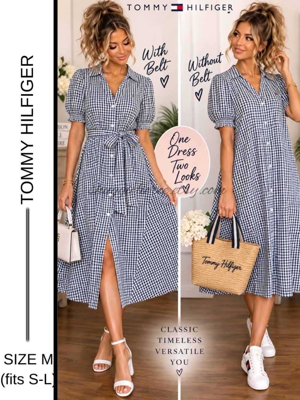MSRP $139✨NWOT Tommy Hilfiger Gingham Puff Sleeve Shirt Dress – Size M Fits S-L✨